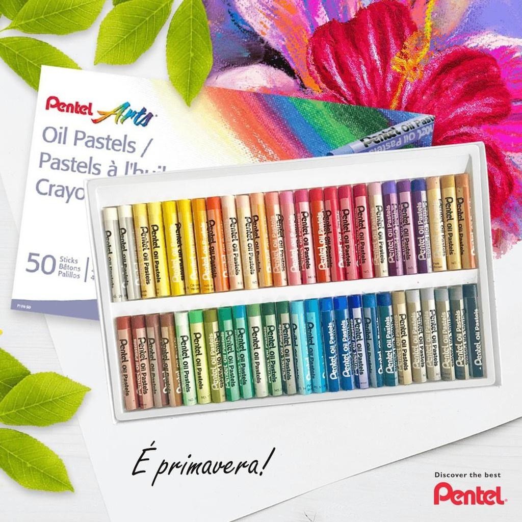 Sáp dầu Pentel 50 màu PHN50 - Sáp tô mầu Nhật, phấn dầu, sáp mầu Pentel, mầu tươi sáng, bền mầu
