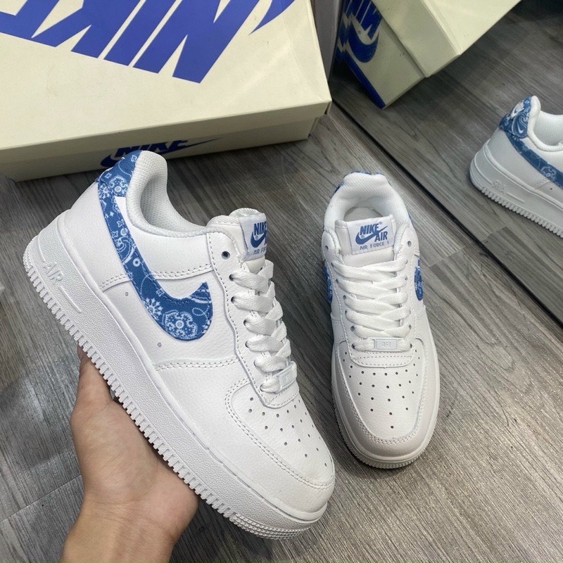 Giày thể thao sneaker AIR FORCE 1 AF1 trắng viền hoa xanh navy chất da