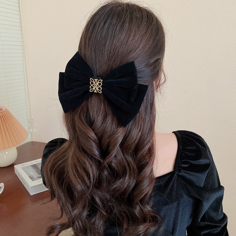 Kẹp Tóc Nơ Màu Đen Bằng Nhung Thời Trang Cho Nữ