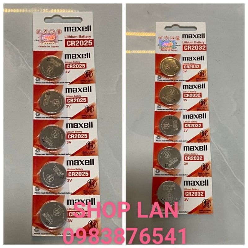 Pin Cr2032 - Cr2025 dùng cho điều khiển xe máy Máy tính Đồng hồ Lithium 1 vỉ 5 viên Maxell