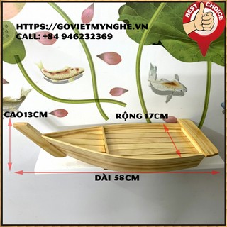 [Dài 58cm - Hàng chuẩn Nhật] Khay thuyền gỗ đựng sushi sashimi - khay thuyền gỗ để setup món lẩu - Gỗ thông tự nhiên