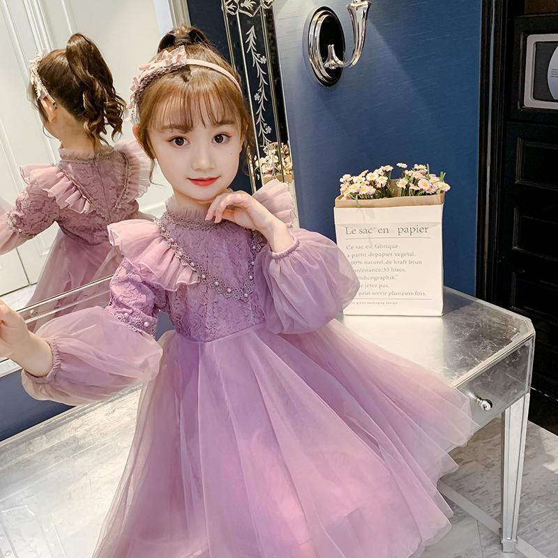 Đầm Công Chúa Tay Phồng Phối Ren Lưới Thời Trang Xinh Xắn Cho Bé Gái
