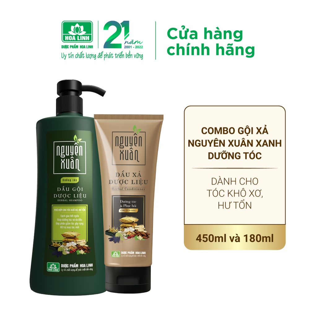 Bộ Dầu gội 450ml và Dầu xả 180ml Nguyên Xuân xanh dưỡng tóc - Dành cho tóc khô xơ, hư tổn