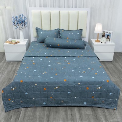 Bộ chăn hè ZingZingMart chất liệu poly cotton mềm mịn mẫu vũ trụ xám