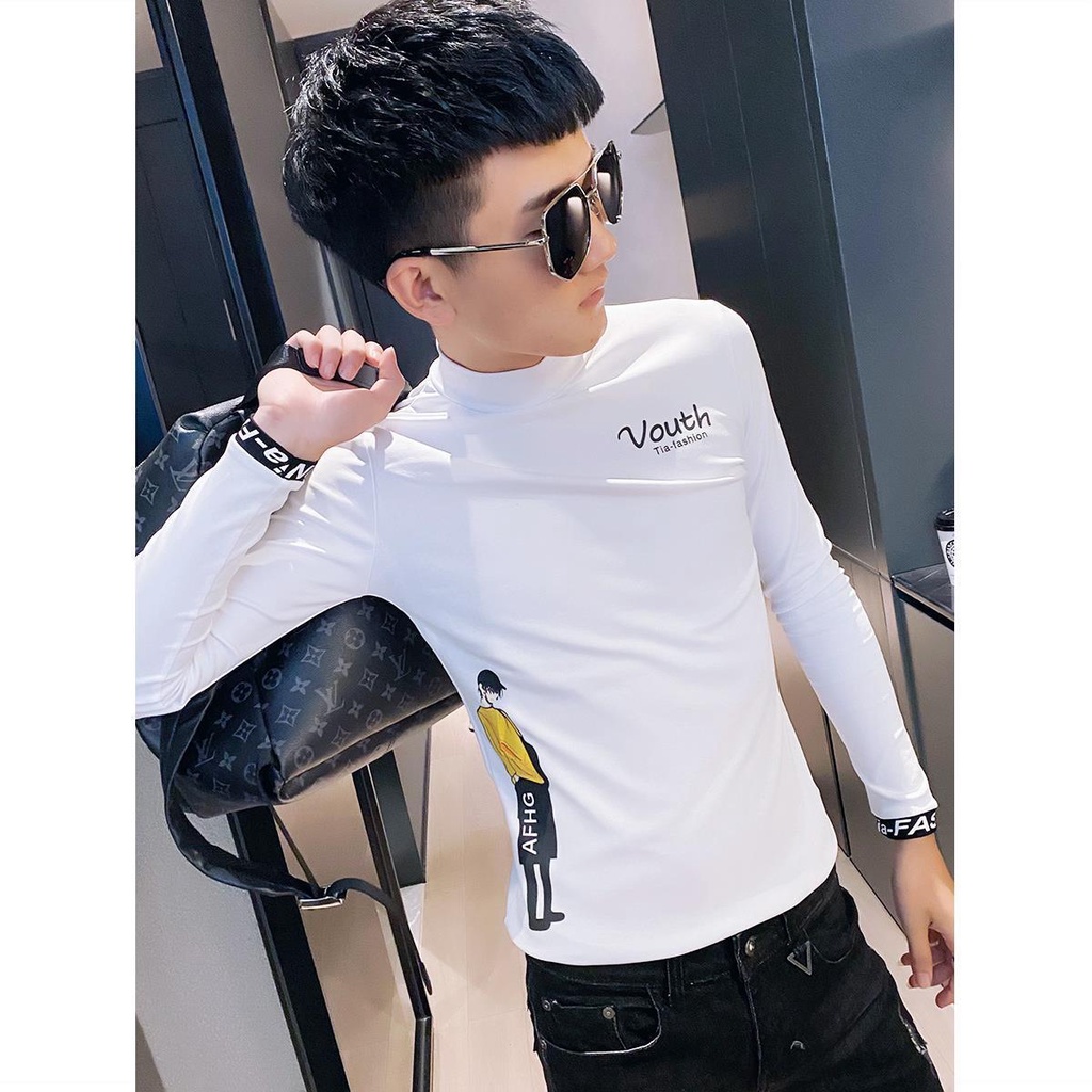 Áo Thun Nam Dài Tay Cổ Cao Phong Cách Hàn Quốc Thời Trang