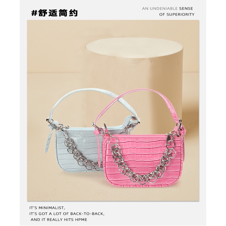 Túi xách đeo vai JASMIN NOIR vân da cá sấu phối dây xích thời trang dành cho nữ