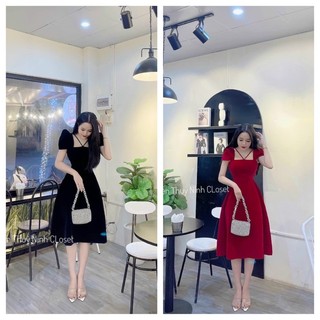 ĐẦM NHUNG TK DÁNG XOÈ DÂY CỔ XINH👗👗