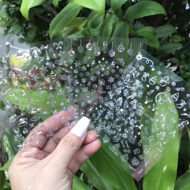 Sticker Noel dán móng nail Giáng sinh vàng bạc