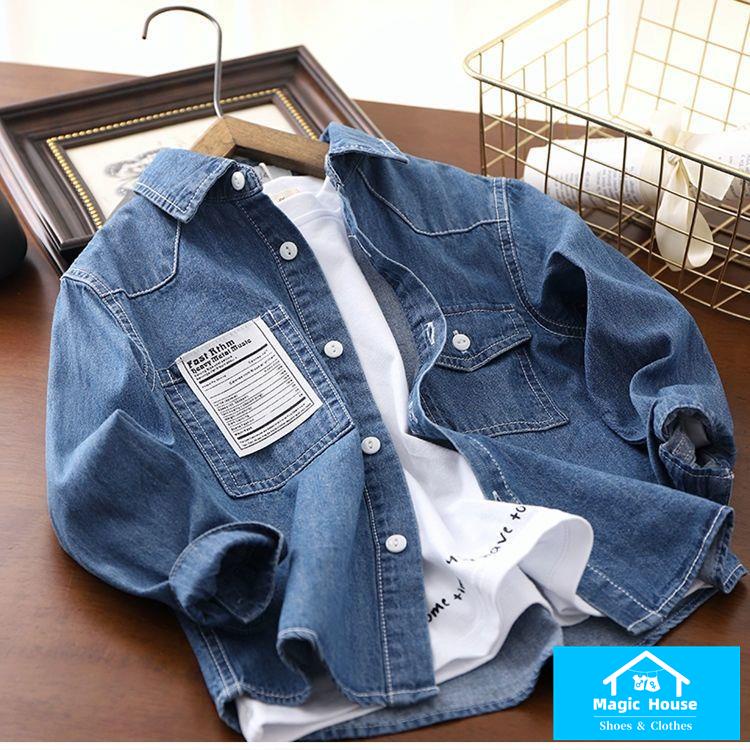 Áo Sơ Mi Denim Mỏng Tay Dài Phong Cách Mới 2022 Cho Bé Trai