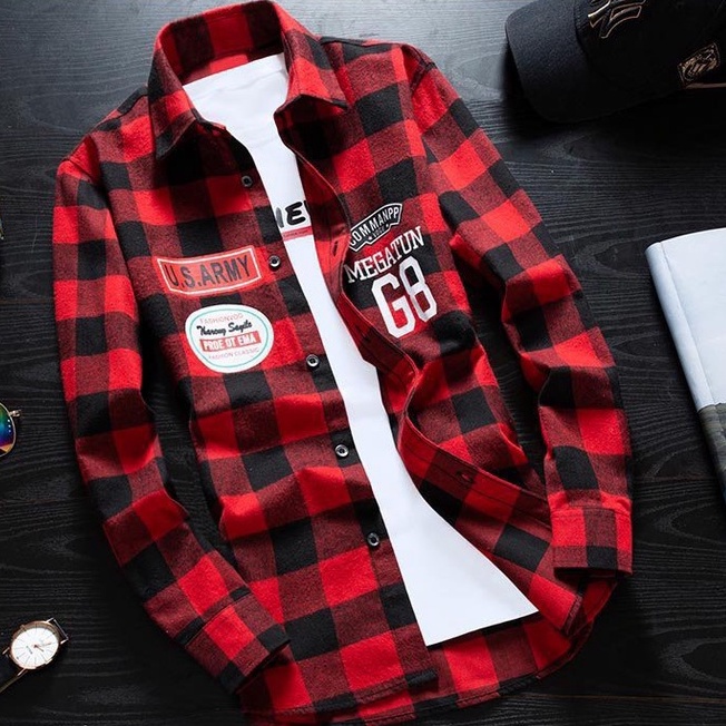 Áo Sơ Mi Caro Flannel Nam Nữ chống nắng Đẹp Cực Chất Mẫu in chữ MEGATUN G8 Phong Cách Unisex