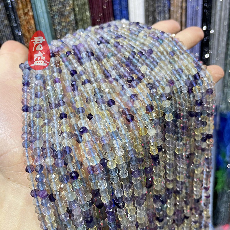 Chuỗi Hạt Đá Fluorite Tự Nhiên Mặt Chữ Thập 4mm Làm Trang Sức diy