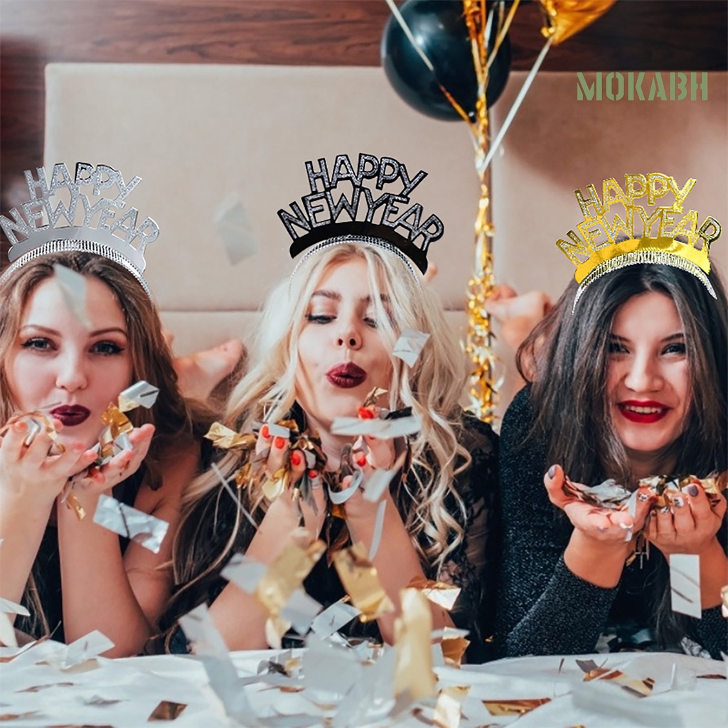 Băng Đô Cài Tóc Đính Chữ Lấp Lánh Chống Trượt Trang Trí Năm Mới