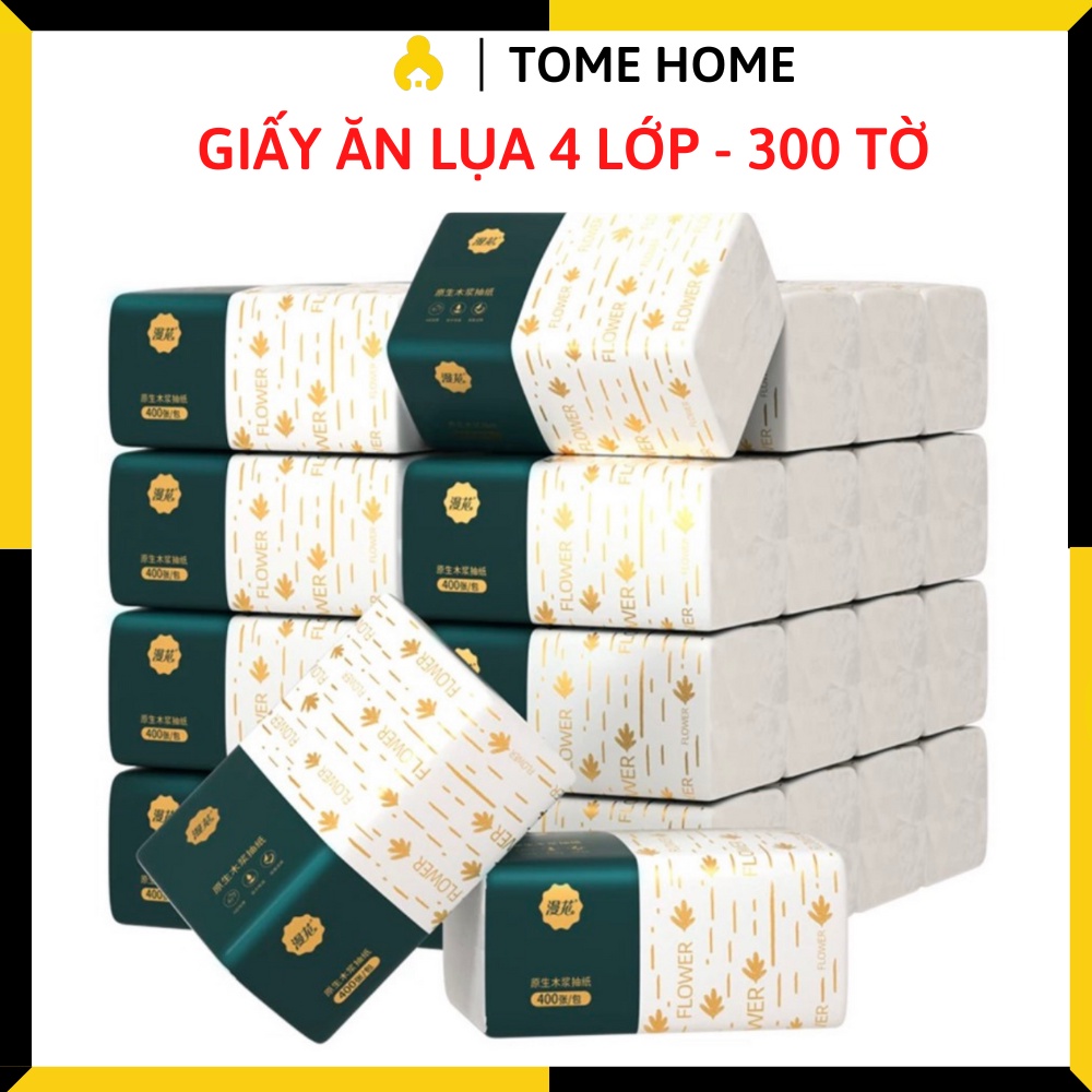 Giấy ăn lụa Tome Home khăn giấy rút đa năng trắng tự nhiên 300 tờ 4 lớp, siêu dai dày, mềm mịn