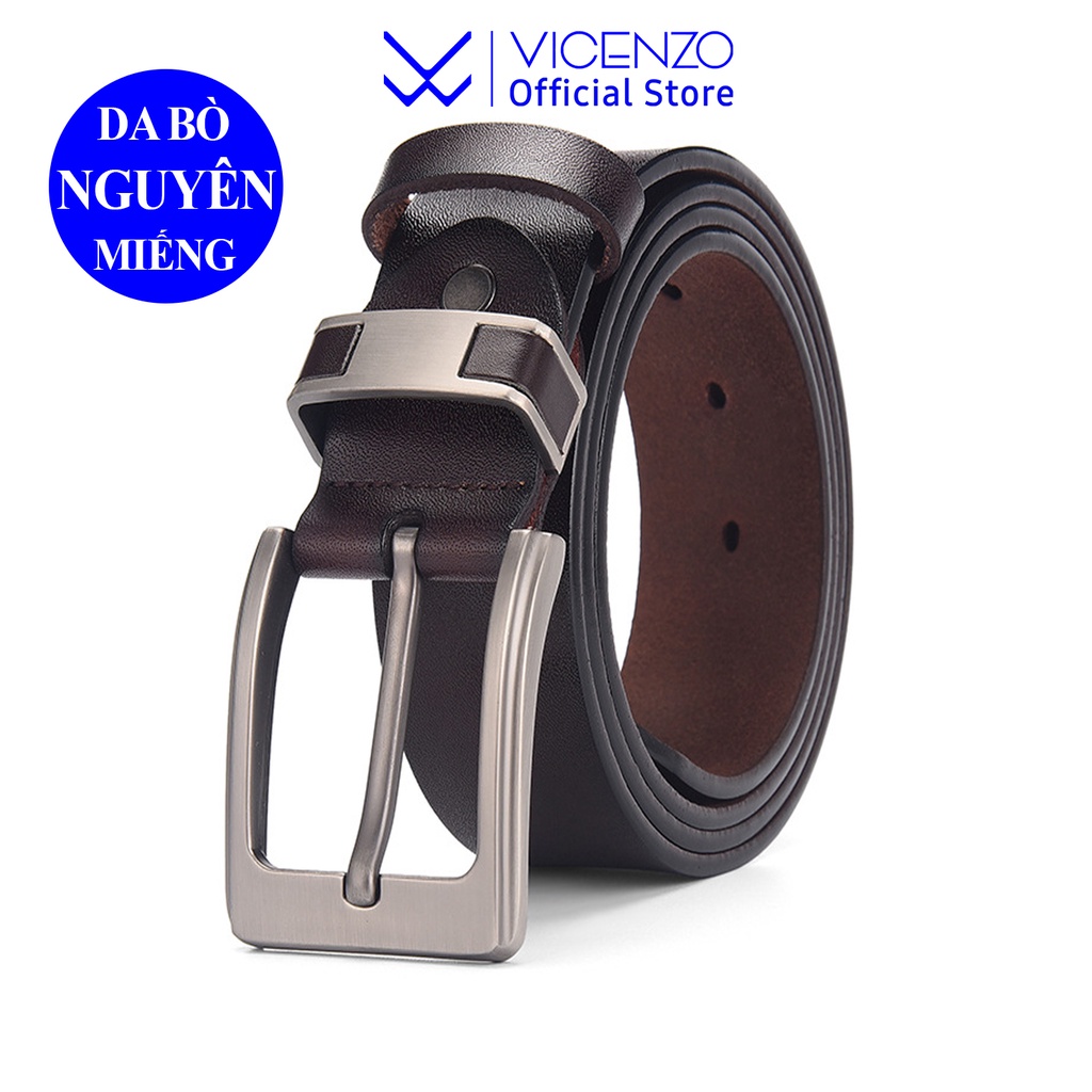 Thắt Lưng Nam Da Bò Thật Nguyên Miếng Cao Cấp VICENZO Khóa Ko Rỉ, Dây Thắt Lưng Nam Da Bò Bảo Hành Lỗi 1 Đổi 1