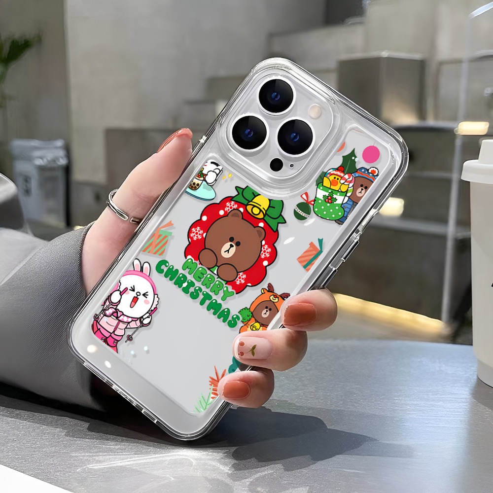 Ốp Điện Thoại Trong Suốt Hình Gấu Nâu Giáng Sinh Cho iphone 14promax 11 13 12 7Plus X XS Max