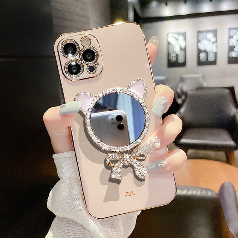 Ốp Điện Thoại TPU Dẻo Vuông Mạ Gương Đính Kim Cương Samsung Galaxy S23 S22 S21 S20 S10 Plus S23 Ultra S21 S20 FE