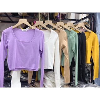 Áo body dài tay cổ u - chất len zip