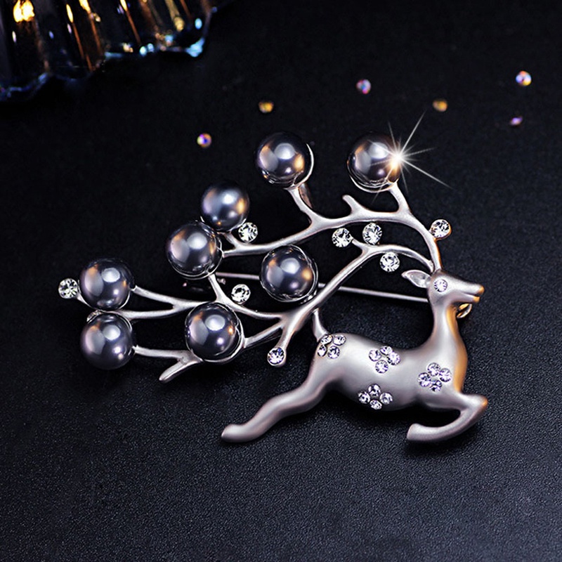 Ghim Cài Áo Hình Hươu Đính Đá Và Ngọc Trai Nhân Tạo Thời Trang