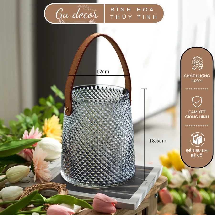 Lọ hoa thủy tinh gudecor, bình hoa decor phòng ngủ và trang trí phòng khách cao cấp