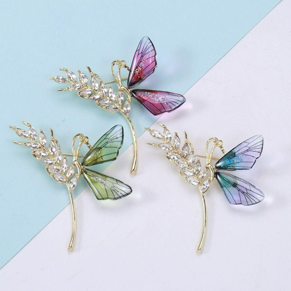 Ghim Cài Áo Hình Đôi Cánh Bằng Hợp Kim Trong Suốt Phong Cách Hàn Quốc Độc Đáo Sang Trọng