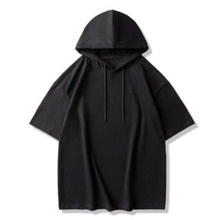 Áo Hoodie Tay Ngắn Màu Trơn Dáng Rộng Thời Trang Mùa Hè Cho Nam