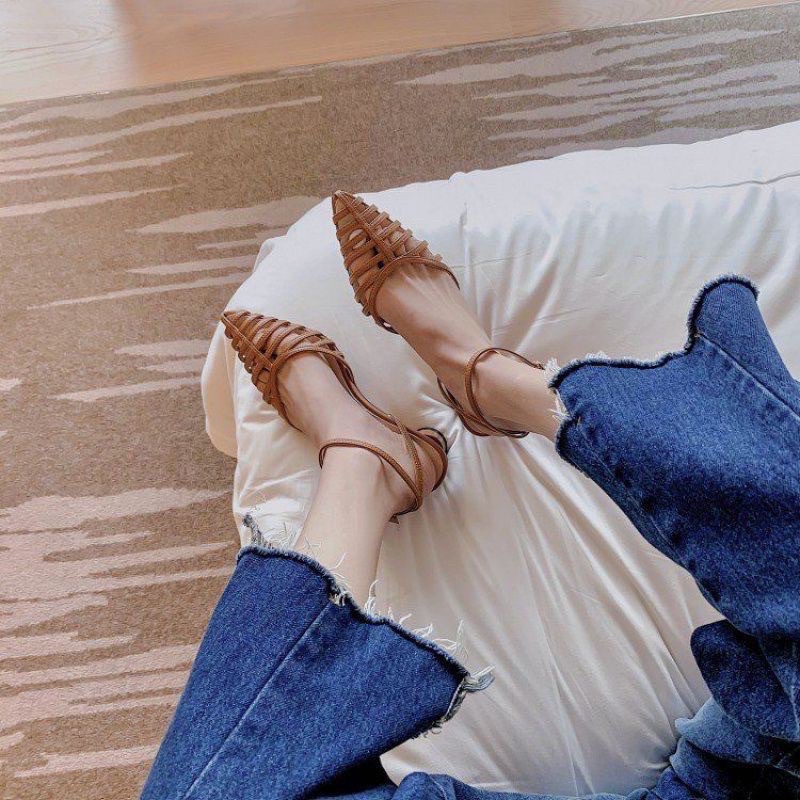 Giày Sandanls Cao Gót Mũi Nhọn Đan Dây Size 35-42 Cho Nàng Ngoại Cỡ
