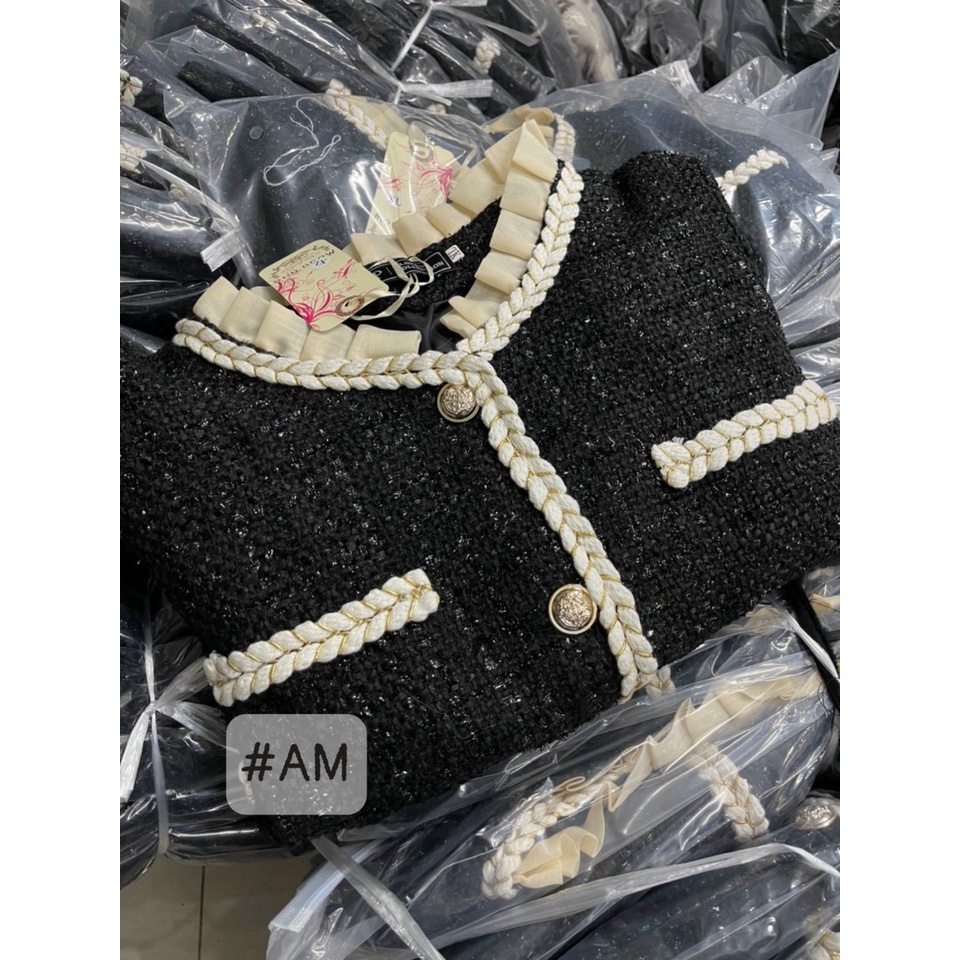 60-90KG Áo khoác dạ tweed BIGSIZE viền ren tiểu thư phong cách Hàn