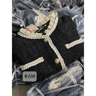 60-90kg áo khoác dạ tweed bigsize viền ren tiểu thư phong cách hàn
