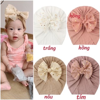 Mũ thắt nơ màu trơn cho bé gái 6M-2 tuổi