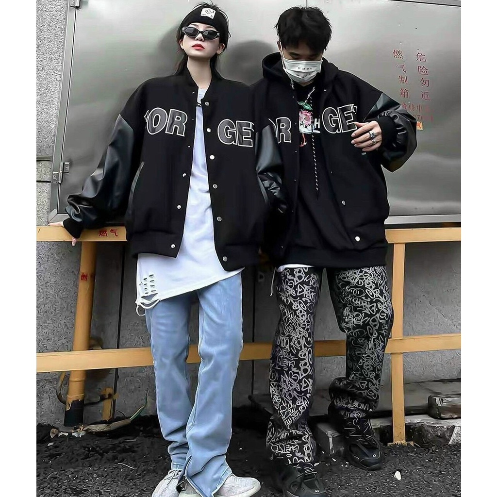 Áo khoác bomber varsity jacket forget tay da