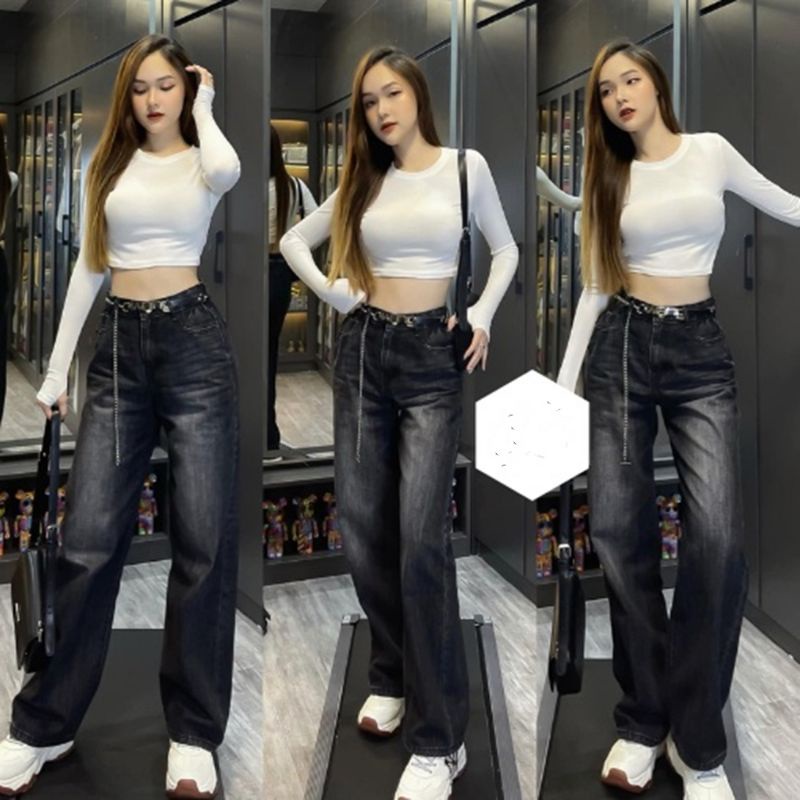 Áo Thun Gân CỔ TRÒN TAY DÀI XỎ NGÓN dáng croptop Thời Trang Hàn Quốc.