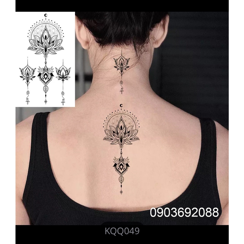 Hình Xăm Dán HCM, Hình Xăm Dán Tạm Thời Ivy Store, Sticker Tattoo Hoa Sen 10.5 x 6cm