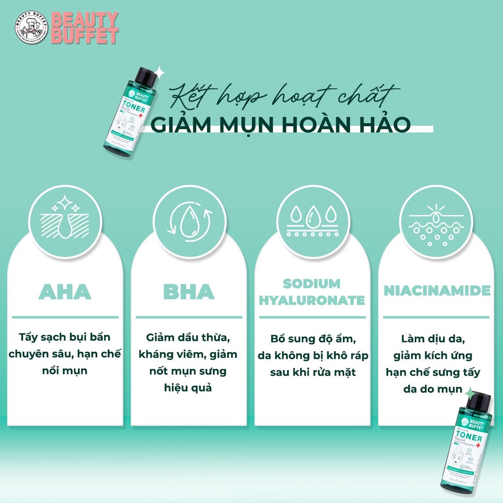 [DATE T7/2024] Toner dành cho da dầu mụn Beauty Buffet Acne Clear 100ml