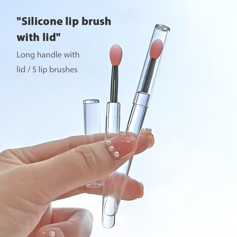 Cọ Tô Son Môi Bằng Silicon Trong Suốt Di Động Đính Kim Sa Có Nắp Đậy Tiện Dụng