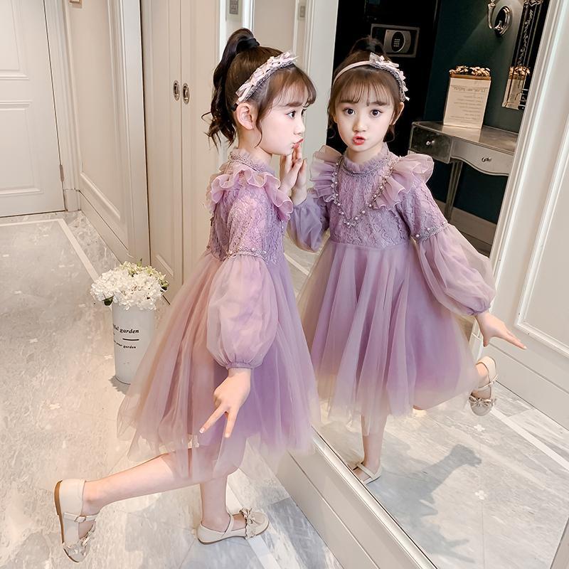 Đầm Công Chúa Tay Phồng Phối Ren Lưới Thời Trang Xinh Xắn Cho Bé Gái
