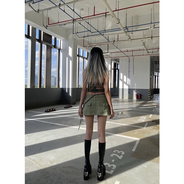 Chân váy cargo mini skirts màu xanh rêu