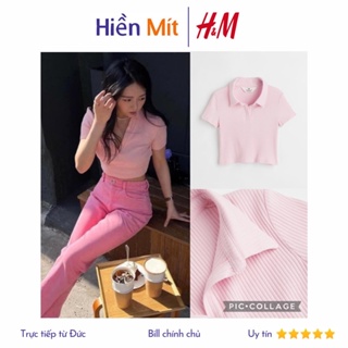 H&M Đức- Áo kid thun gân cổ bẻ ngắn tay màu hồng sale auth new tag cao cấp chính hãng 1103662003 polo HM
