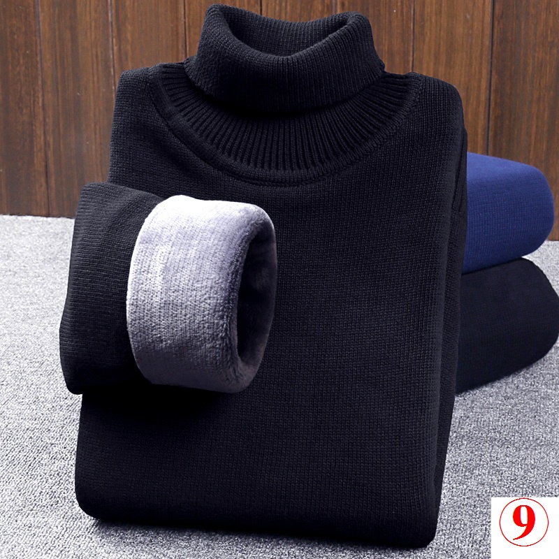 Áo Sweater Dệt Kim Cổ Lọ Lót Lông Cừu Dày Dặn Dáng Ôm Phong Cách Hàn Quốc Thời Trang Mùa Đông Cho Nam