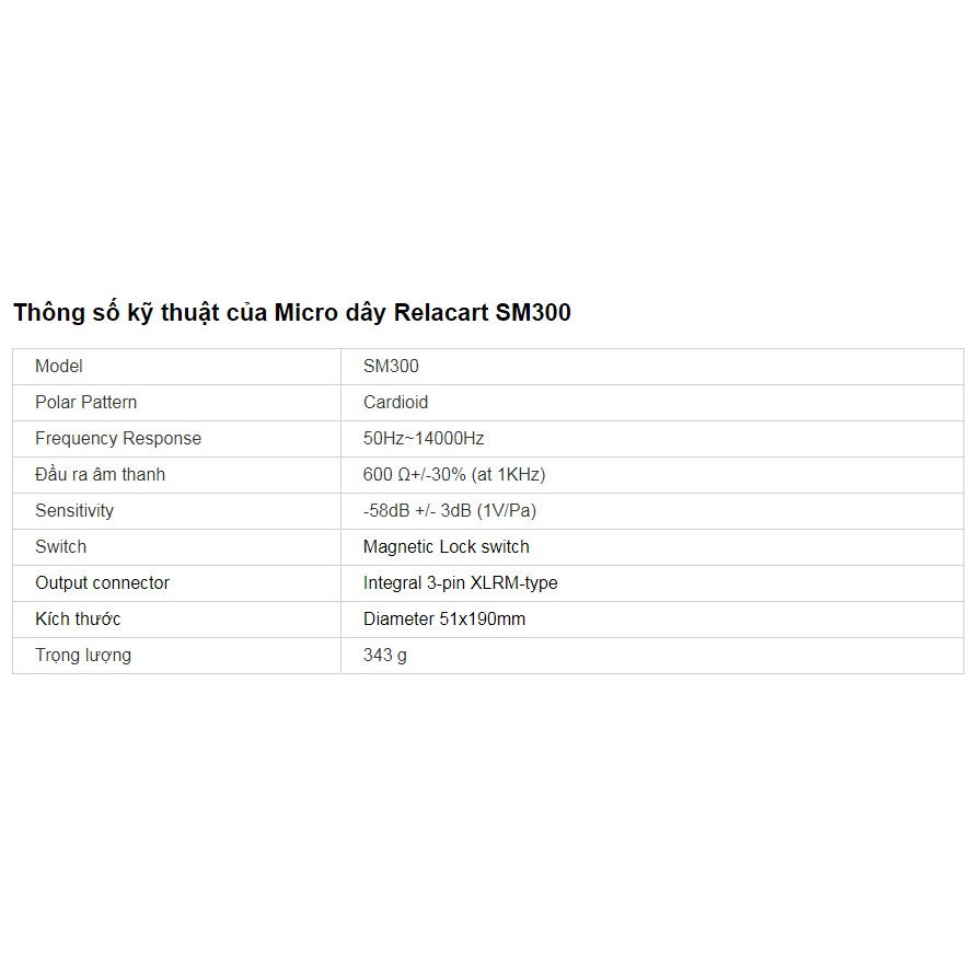 Micro dây Relacart SM300 cao cấp chính hãng, mic karaoke SM-300 chất âm trong, vang, bắt mic tốt, hát nhẹ hơi