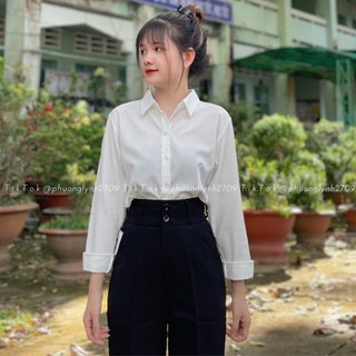 Áo sơ mi trắng , áo sơ mi nữ tay dài trắng gạo hàng chuẩn form