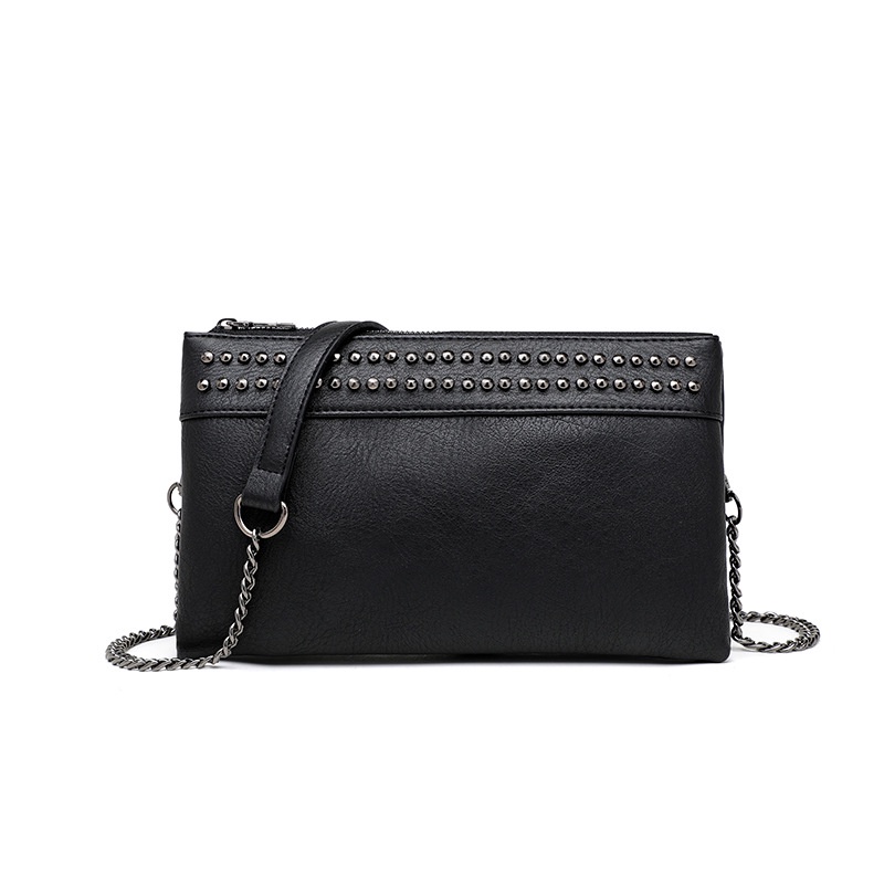 Túi Đeo Chéo Màu Đen Đính Đinh Tán Đơn Giản Thời Trang Cho Nữ