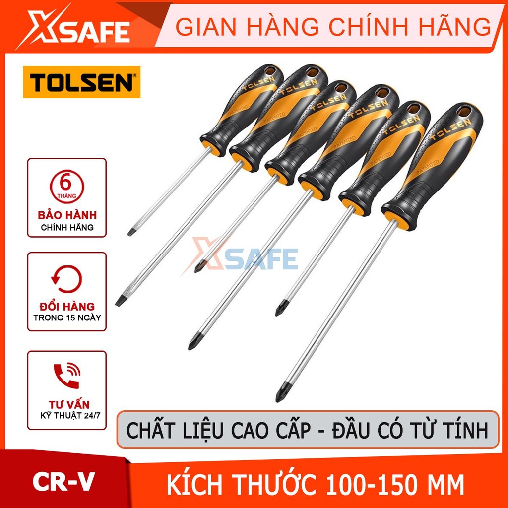 Bộ 6 tua vít Tolsen 20014 chất liệu thép cr-v không gỉ bền cứng, đầu vít đen có từ tiện lợi - chính hãng