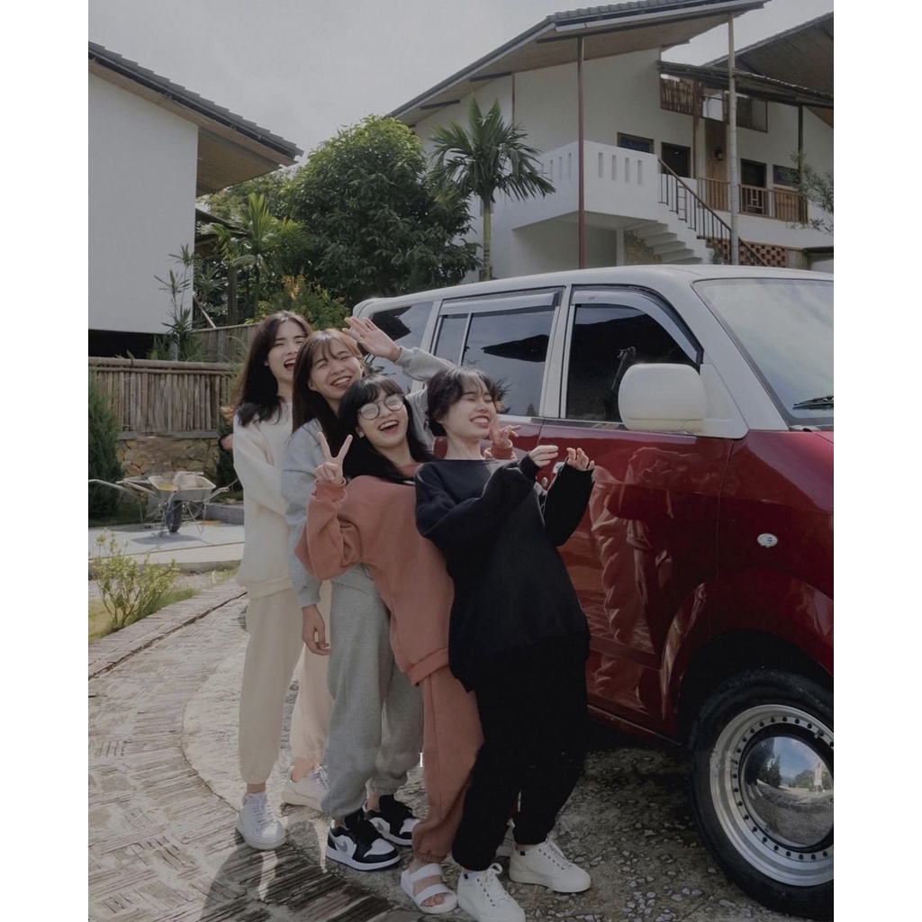 Bộ Nỉ Trơn  Cổ Tròn Dài Tay Vintage Unisex Xuongmayanhthu269  Chất Nỉ Bông Nam Nữ