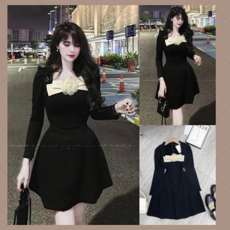 [Bigsize 38-70kg]Váy Len Hoa Ngực Khoá Lưng