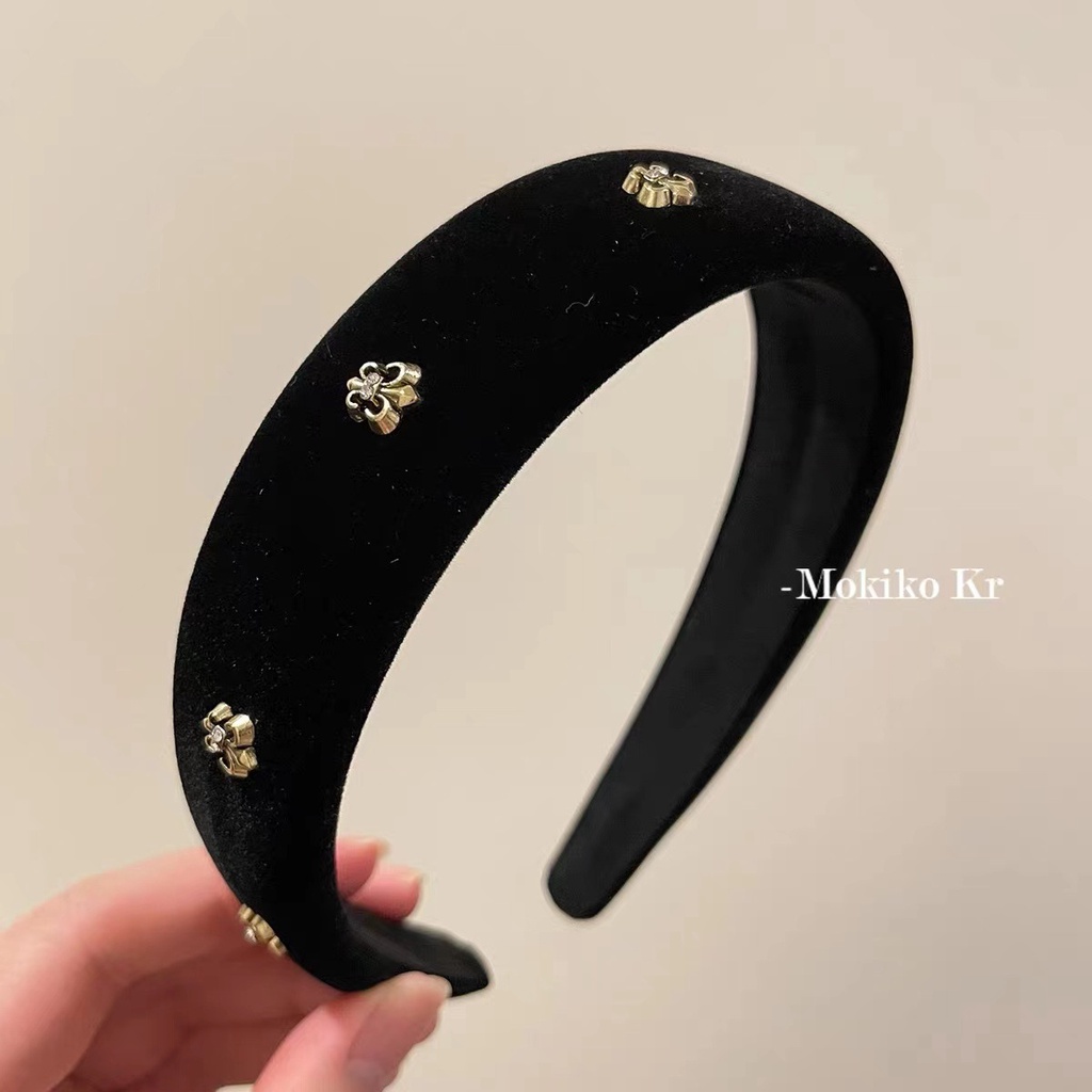 Băng Đô Cài Tóc Vải Nhung Bản Rộng Màu Đen Thời Trang Cao Cấp Cho Nữ