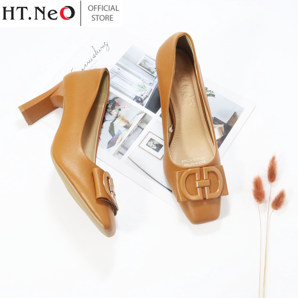 Giày công sở - Giày cao gót nữ HT.NEO da bò mềm mại ,gót cao 7cm ,thiết kế nơ vuông sang trọng , lịch sự GC25