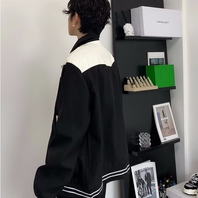 Áo Khoác Cổ Bẻ áo khoác bóng chày Phong Cách Retro áo khoác nam Hàn Quốc áo khoác bomber Nam Nữ