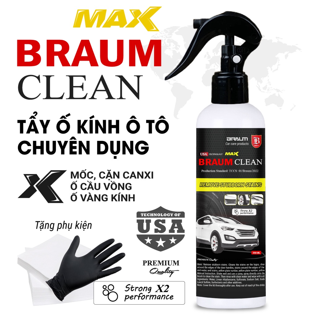 Tẩy Ố Kính Ô Tô Braum Clean Chuyên Dụng, Tẩy Mốc Kính Ô Tô, Tẩy Cặn Canxi Kính Ô Tô, Ố Vảy Cá, Ố Cầu Vồng Kính Ô Tô