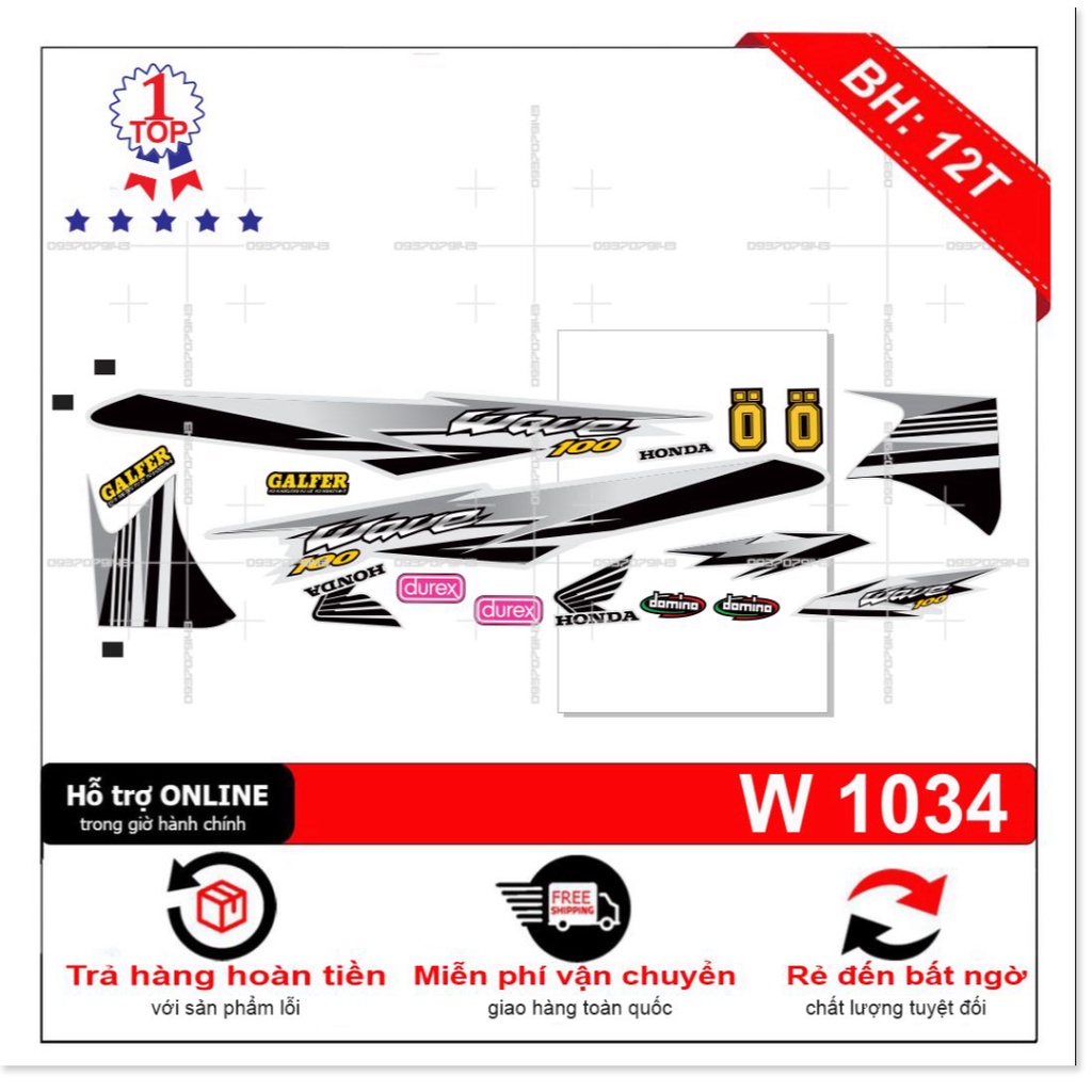 FREE SHIP + SALE SỐC +DECAL PVC 5 LỚP CHẤT LƯỢNG CAO Tem rời wave a 2016 xám đen trắng