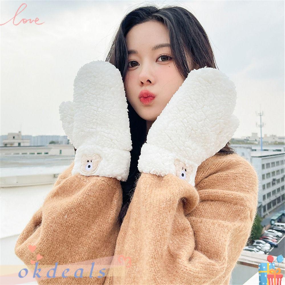 Găng Tay Hở Ngón Màu Trơn Ấm Áp Mùa Đông Kèm Dây